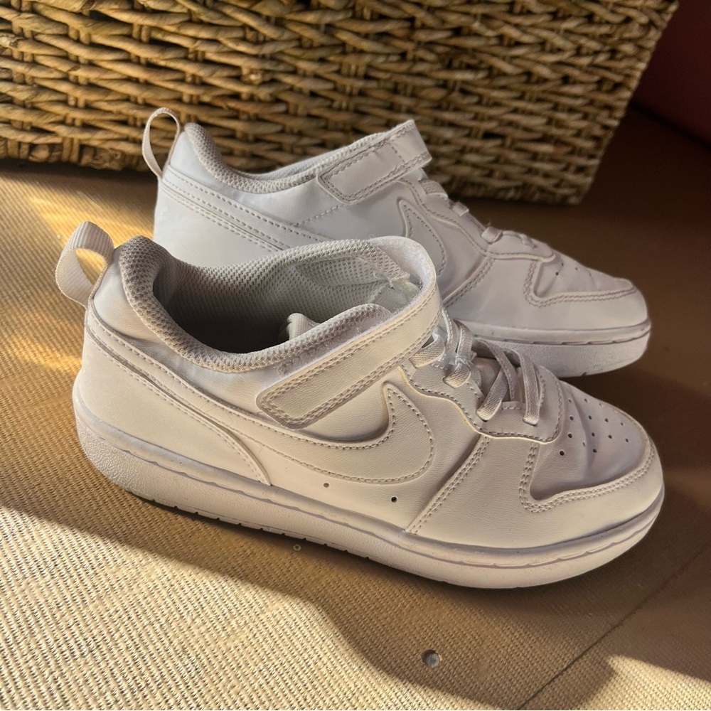 Nike White Sneakers with Velcro Strap and Perforated Design 2.5Y